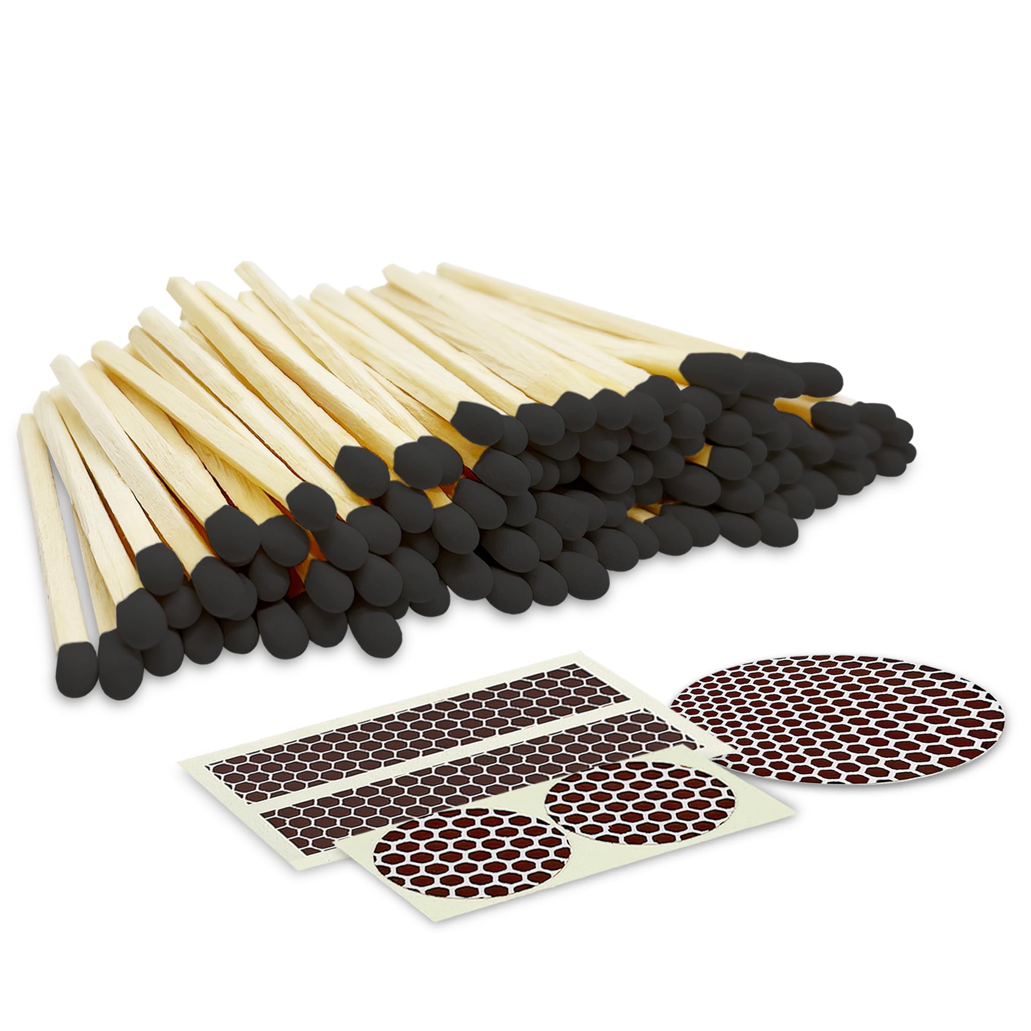 2" Artisan Black Tip Matches | 100 Bold Black Tip Safety Matchsticks with Strikers by Thankful Greetings | Great for Home Décor, Candle Lovers, &