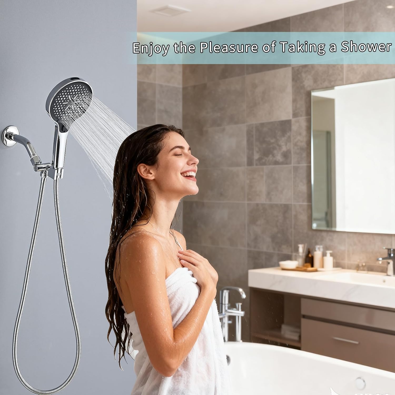Shower Head with Handheld Set, 4-Settings Powerful Water Spray Shower Head High Pressure Rain Showerhead Detachable with Extra Long Stainless Steel Hose and Adjustable Bracket(Silver)