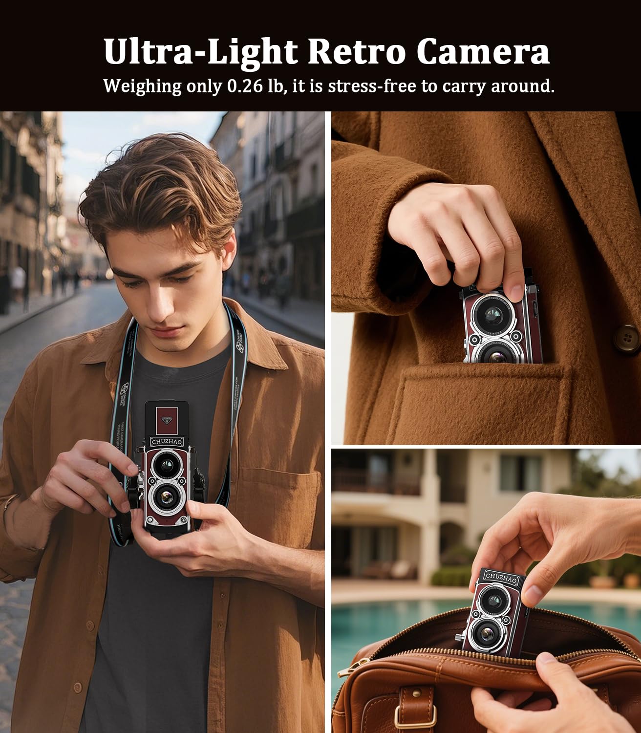 Mini Retro Kamera Vintage Kamera 12MP 1080P FHD Digitalkamera TLR Autofokus Fotokamera mit 16GB Speicherkarte Fotoapparat Tragbare Kompaktkamera für Kinder Teenager Student Anfänger Geschenk (Rot)