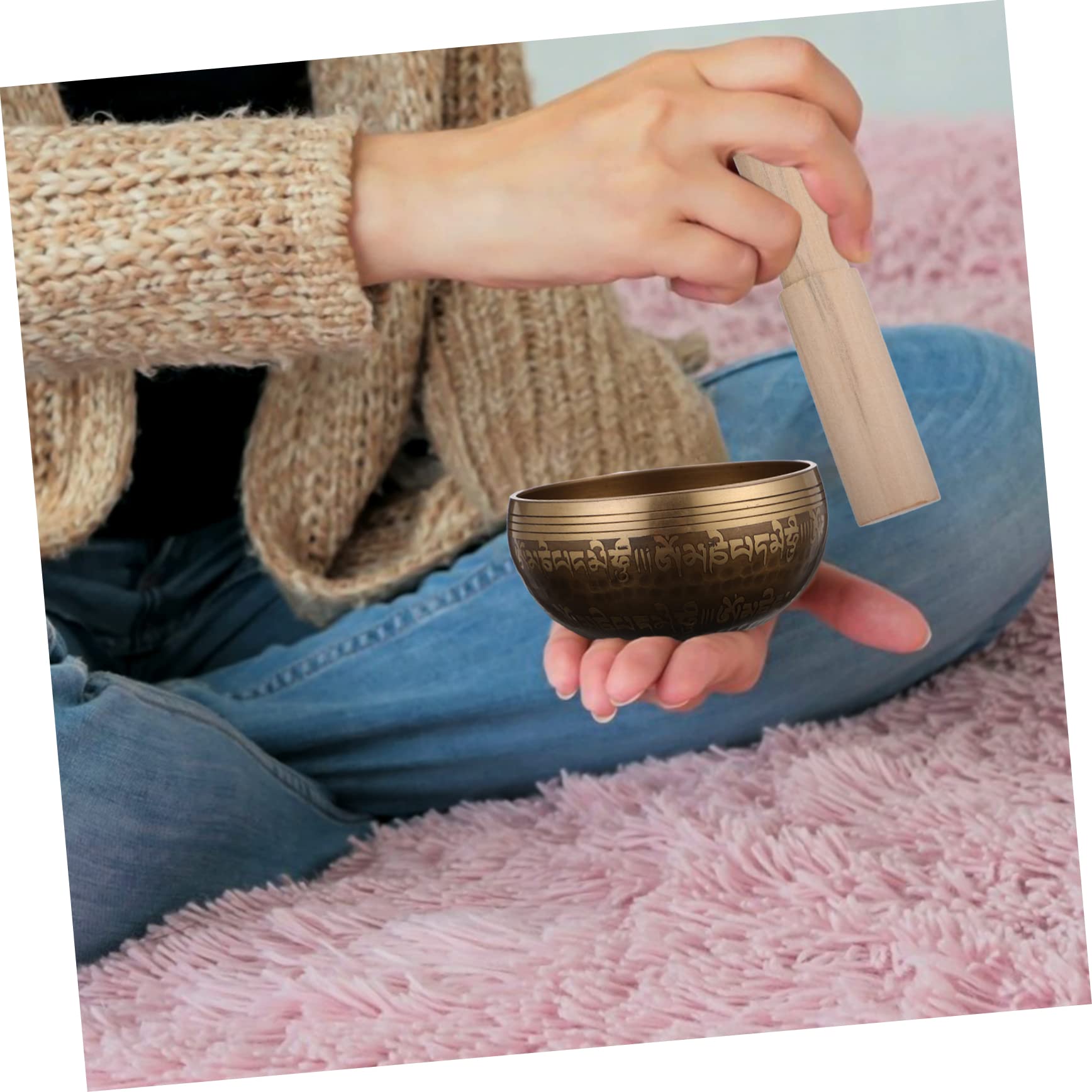 2 Sets Klangschale, tibetische Gong-Klangbadschalen, Gebetsschale, Klangschale mit Stab, Glocke, Meditationsschale mit Stab, tibetische Heilschalen, langlebige Meditationsschale, Yoga, Holzornament