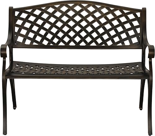 Miniatura 6 de Banco de jardín para exteriores, banco de parque, banco de metal para porche, banco delantero de aluminio fundido para interiores y exteriores, para