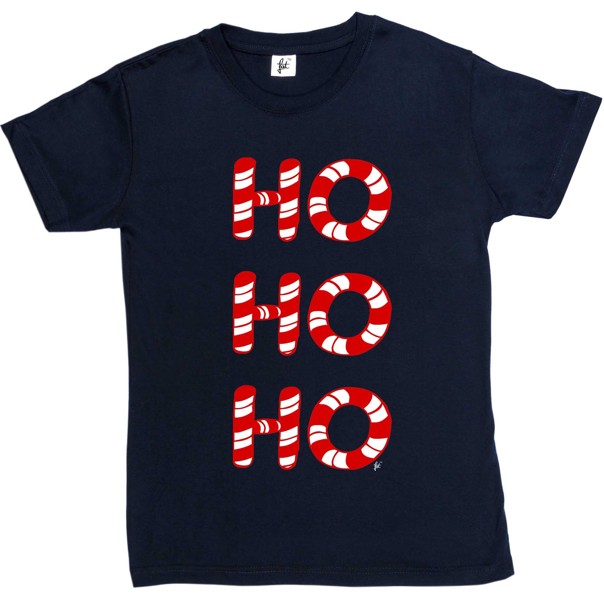 Fancy A Snuggle HO Christmas Candy Canes Womens Boyfriend Fit T-Shirt Navy Large