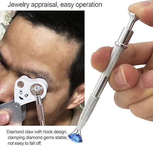 Miniatura 2 de Paquete de 4 pinzas para joyeros de diamantes, herramienta de recogida de gemas, pinzas de cierre de joyería con lupa de 30 x 60 x
