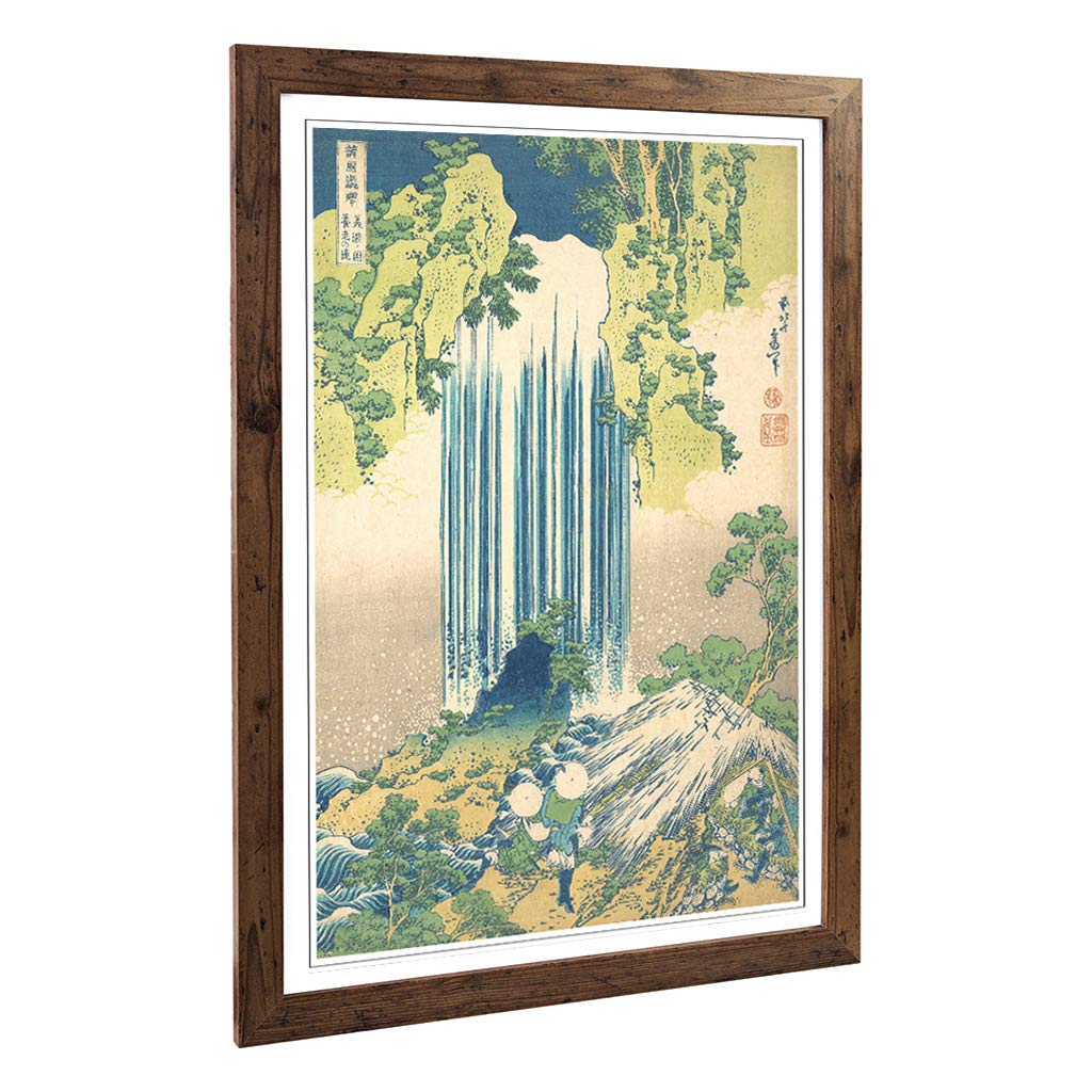 Big Box Art Framed Print of Katsushika Hokusai Yoro Waterfall Japanese Oriental Design | Wall Art Picture| Home Decor for Kitchen, Living Room, Bedroom, Office, Walnut, A2 / 24.5x18 Inch / 62x45cm