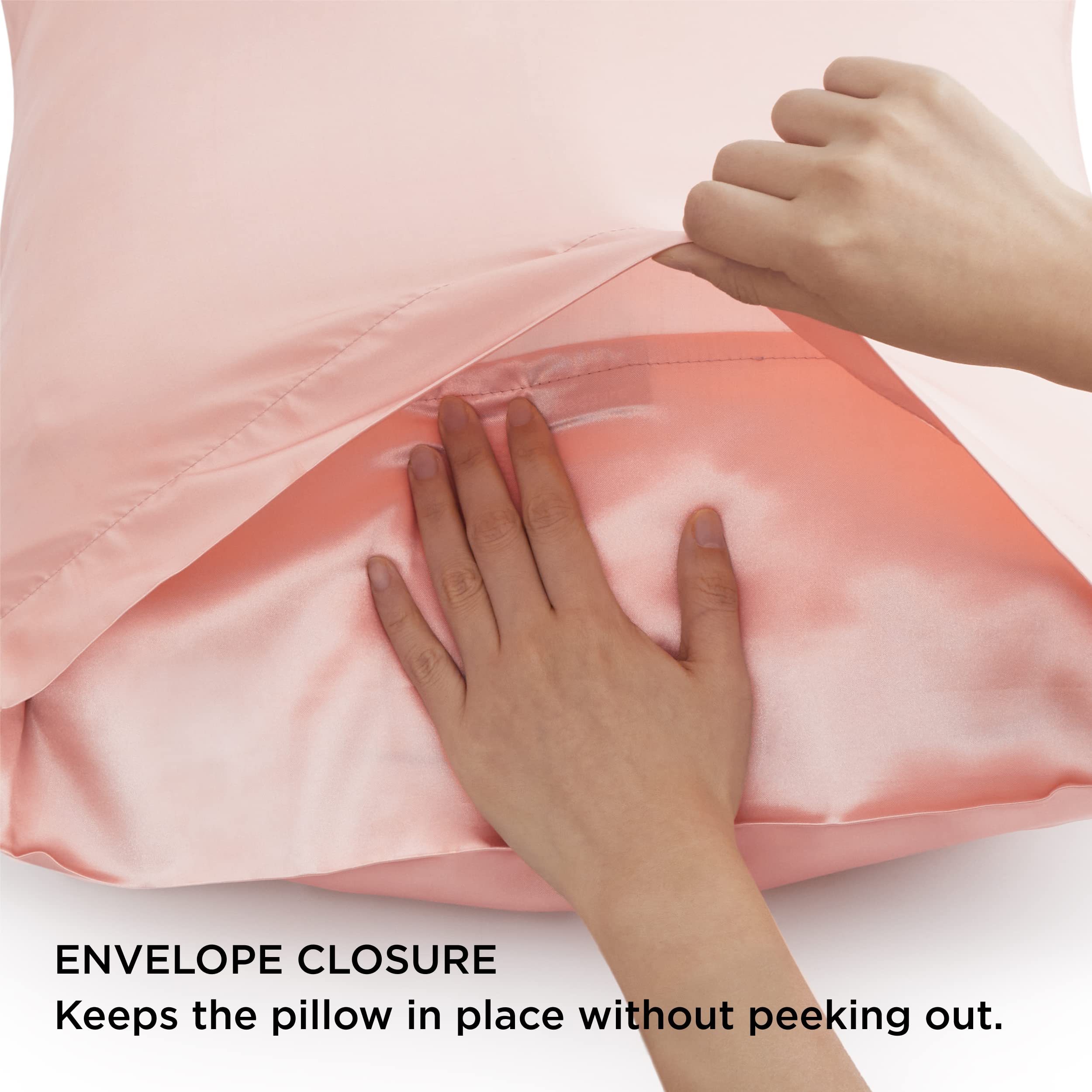 Bedsure Satin Pillowcase for Hair and Skin Queen -Coral Silk Pillowcase 2 Pack 20x30 inches - Satin Pillow Cases Set of 2 with Envelope Closure