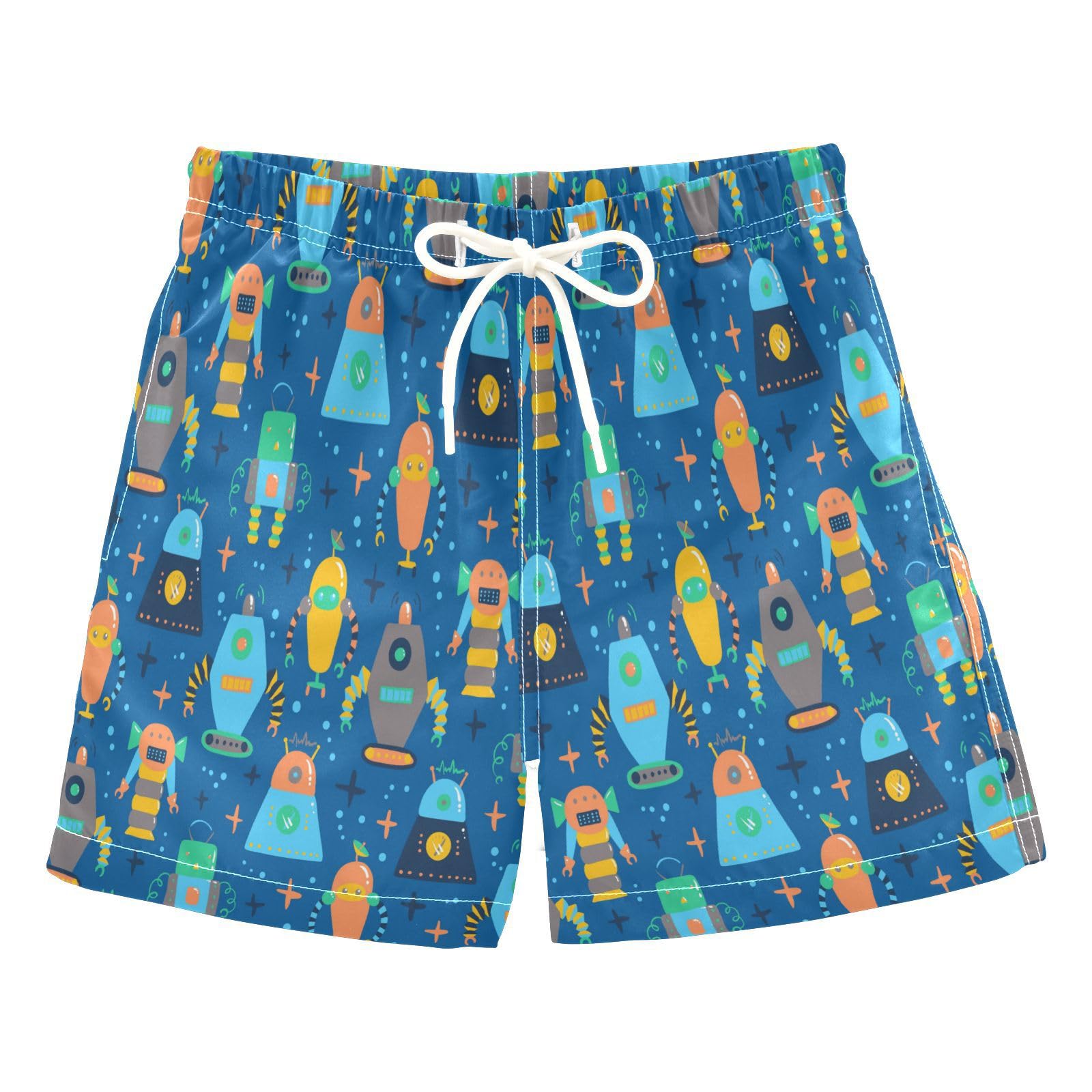 Vintage Robots Stars Boys Swim Trunks Toddler Beach Board Shorts Quick Dry Kids Swimwear Bathing Suits 4T