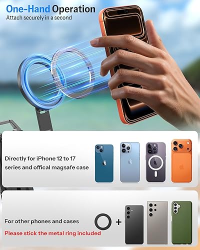 Miniatura 6 de OMOTON TS01 65" Magnetic Phone Tripod for iPhone & Camera, Cell Phone Stand with Remote, Stable Height Adjustable Multi-Angle Shot Selfie Stick