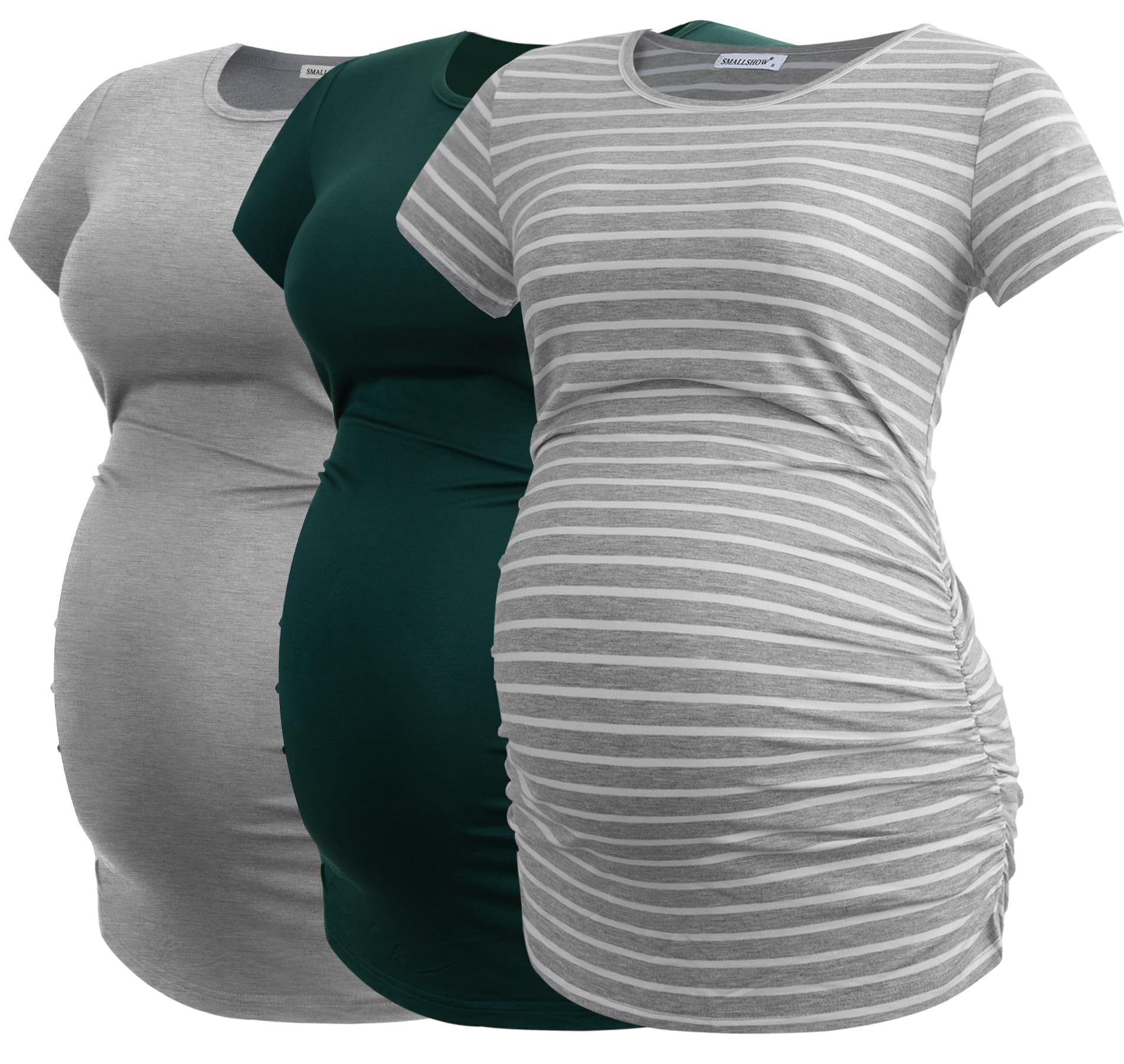 Smallshow Maternity Clothing Tops Side Ruched Pregnancy Clothes for Women 3-Pack — view 26