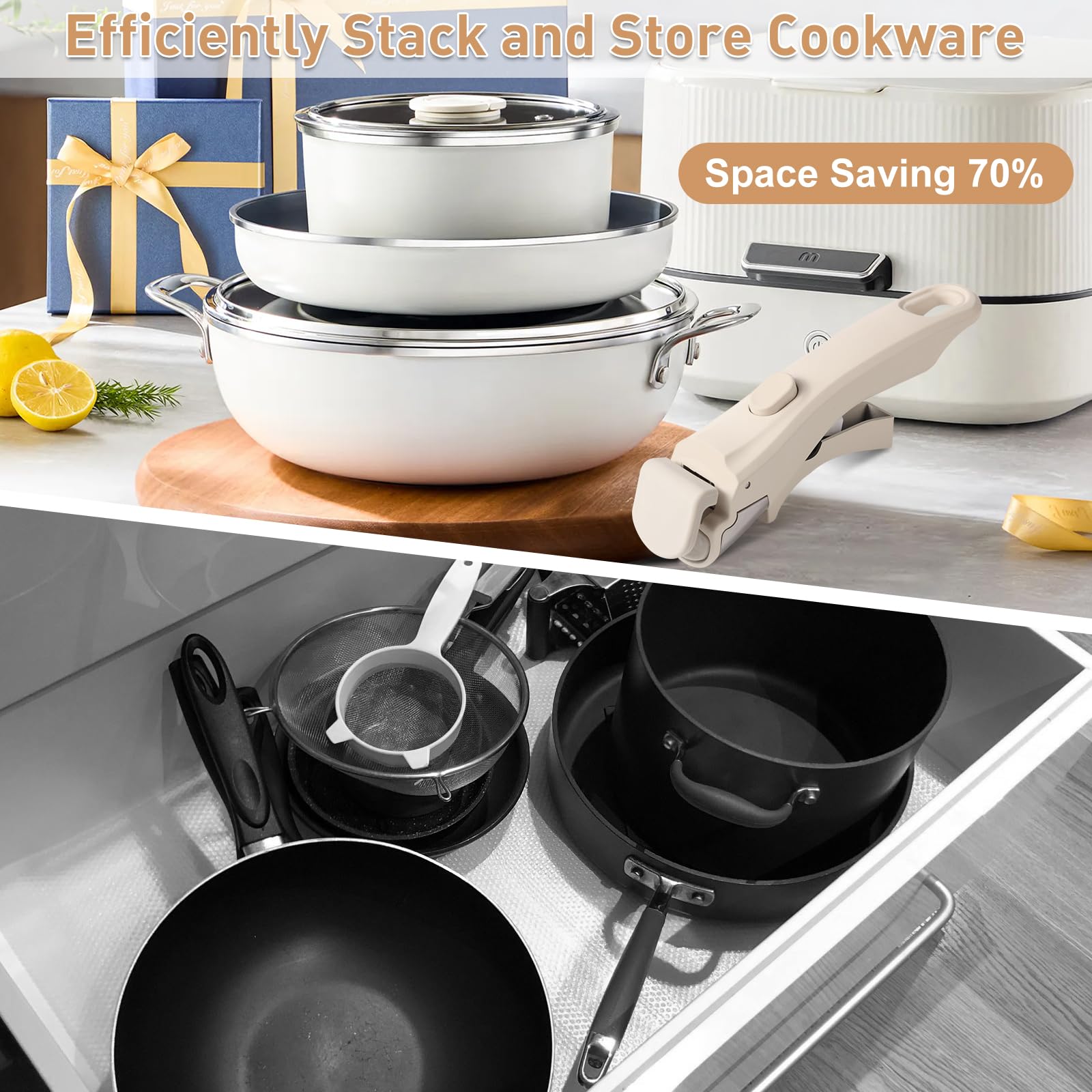 Wayona Removable Handle for Pots and Pans - Universal Detachable Pan Handle Replacement - Heat-Resistant Plastic, Stainless Steel, Silicone - Cream White — Amazon image 4