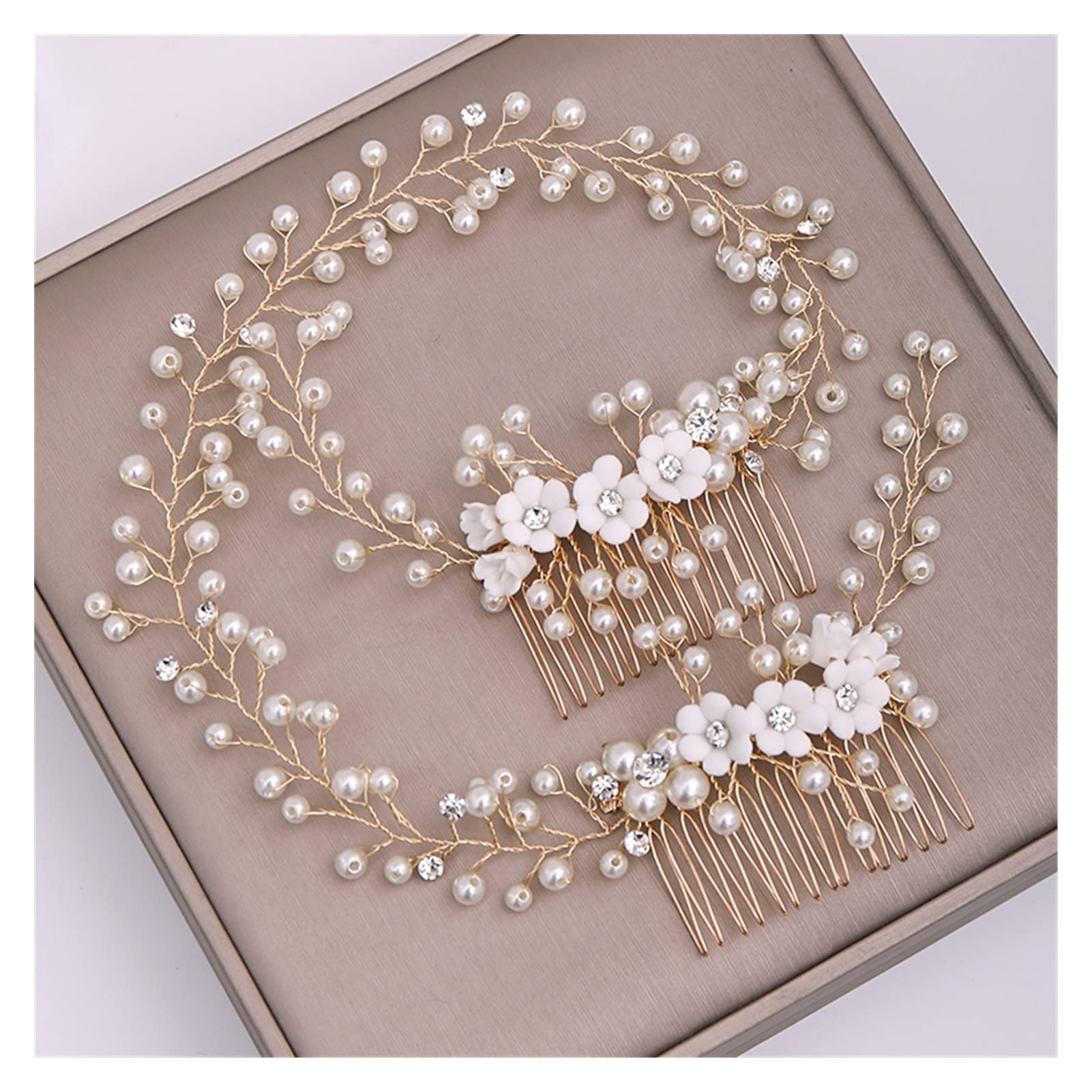 Accesorios for el Cabello de Flores de Boda Gold Pearl Hair Tiara Rhinestone Bride Headdress for el Cabello de Novia Accesorios de joyería (Metal Color : Gold-Color)