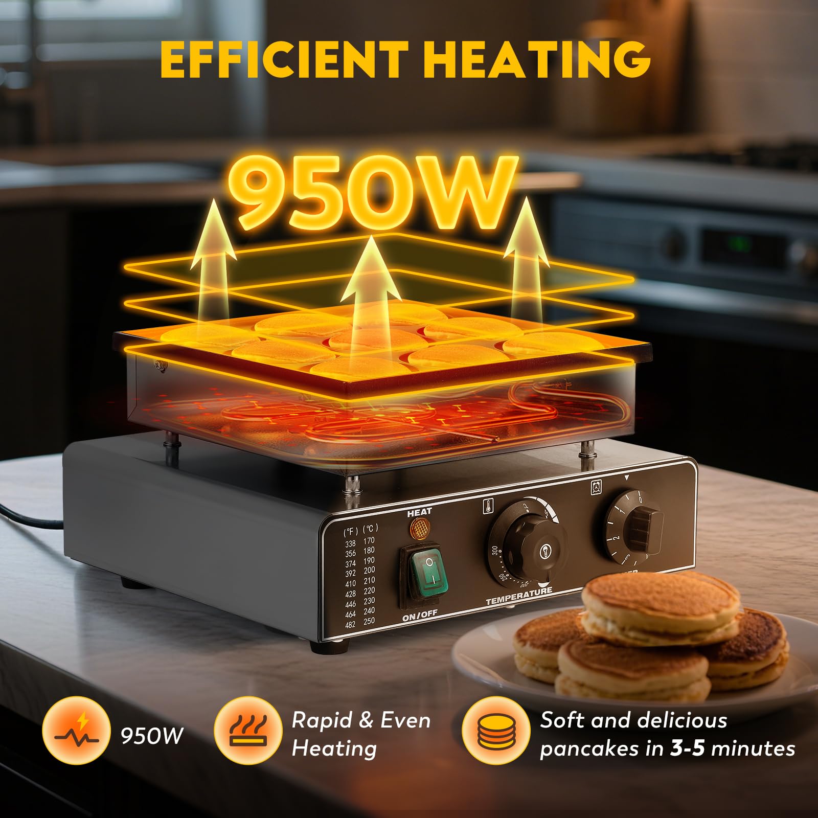CGOLDENWALL 9 Fori Macchina Per Pancake Olandese, con Rivestimento Antiaderente, Timer 0-5 min e Temperatura Regolabile 50-300℃, Mini Dutch Pancake Maker per Dorayaki, Poffertjes, Muffin