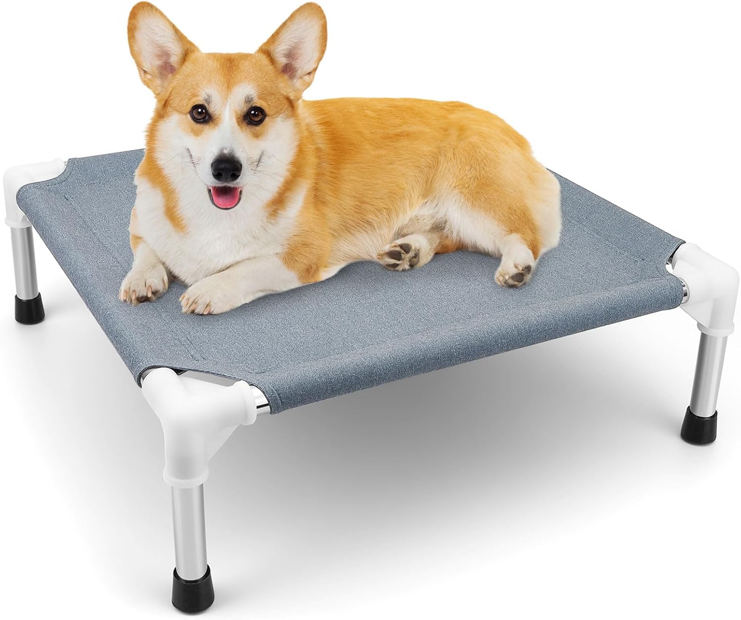Elevated Dog Bed for Small Dogs, Outdoor Cooling Dog Bed Cot for Small Pets, Indoor Detachable Raised Dog Bed with Non-Slip Feet, Double Layer Polyester Cotton Grey-S