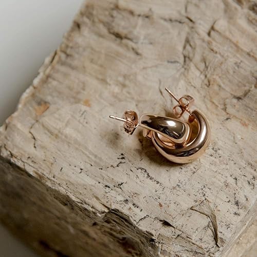 Miniatura 3 de PAVOI 14K Gold Plated 925 Sterling Silver Posts Thick Dome Huggie Earrings for Women Small Wide Round Hoop Earrings