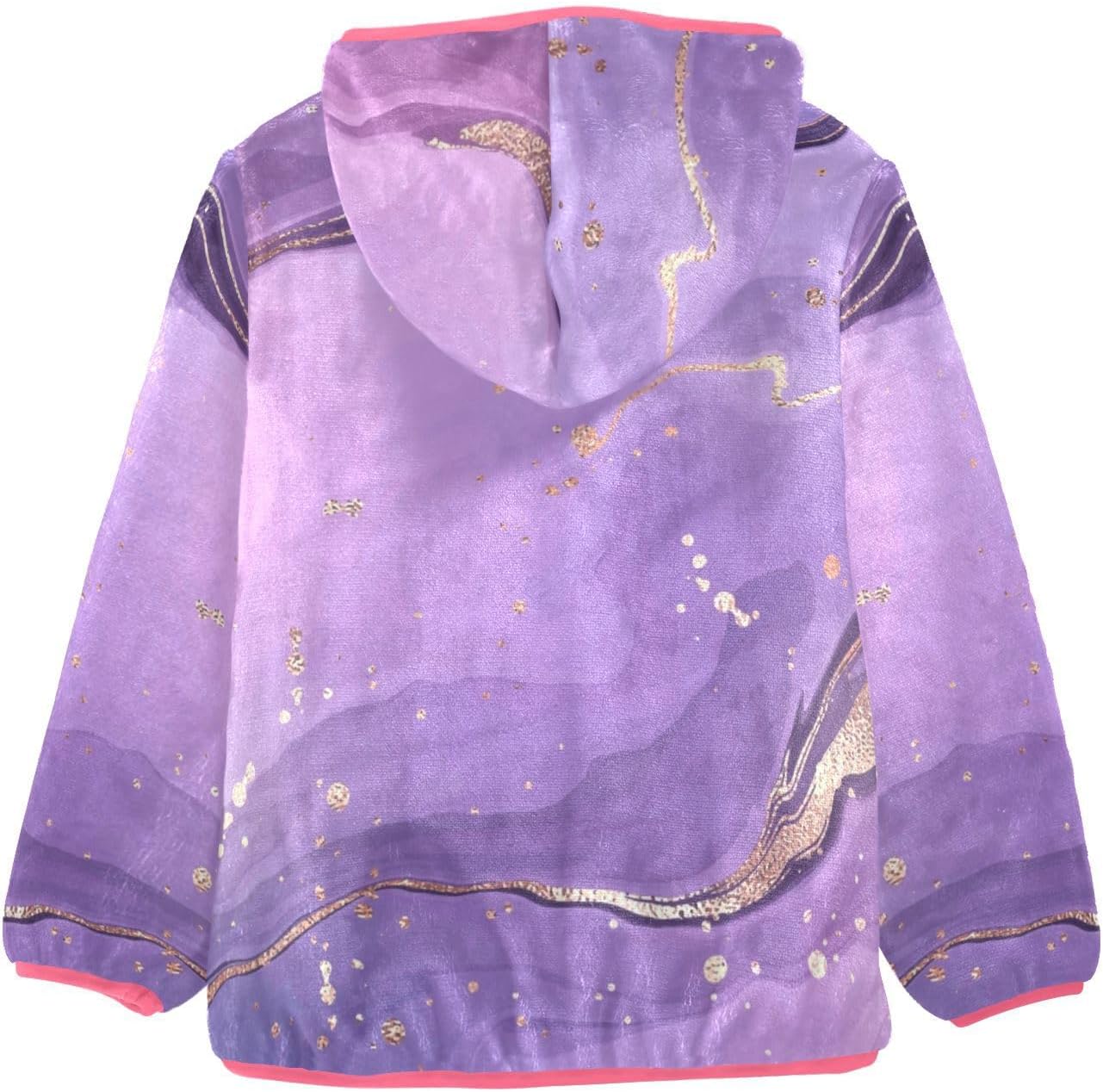 GuoChe Purple Marble Texture Gold Girls Sherpa Lined Hoodie