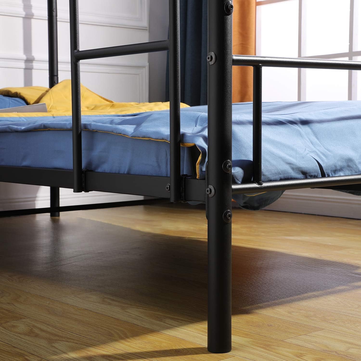 H.J WeDoo Struttura per Letto a Castello in Metallo Struttura Solida, con Rete a Doghe Grande Contenitore per Adulti 90 x 200 cm, Nero