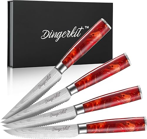 Juego de 4 cuchillos de carne rojos, juego de cuchillos para carne para Acción de Gracias, Navidad, cumpleaños, boda, compromiso, regalo de Año