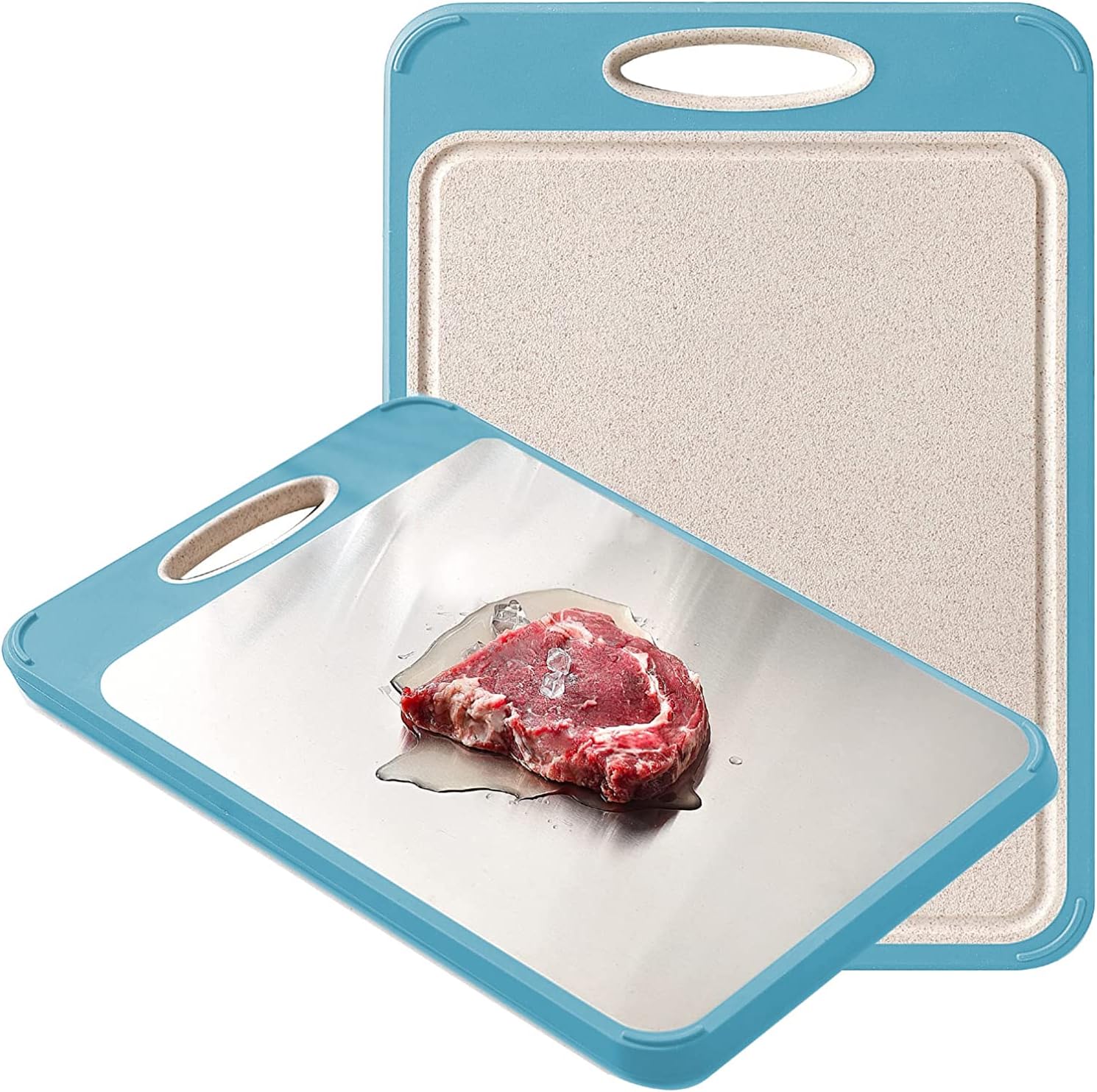 Double-Sided Cutting Board for Kitchen, Chopping Board plastic for Meat Vegetable Fruit, Non-Slip Easy Clean Large Size Chopping Cutting Board – (1 Small Blue)