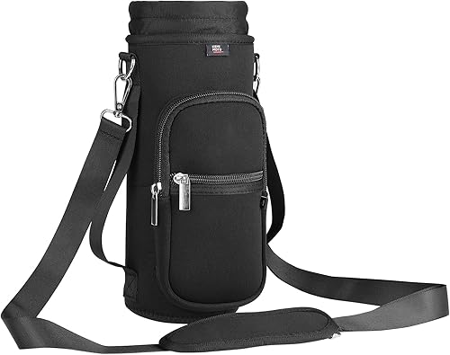 KEMIMOTO Portabotellas de agua con correa, soporte para botella de agua con goma en la base, bolsa para botella de agua con correa ajustable para el