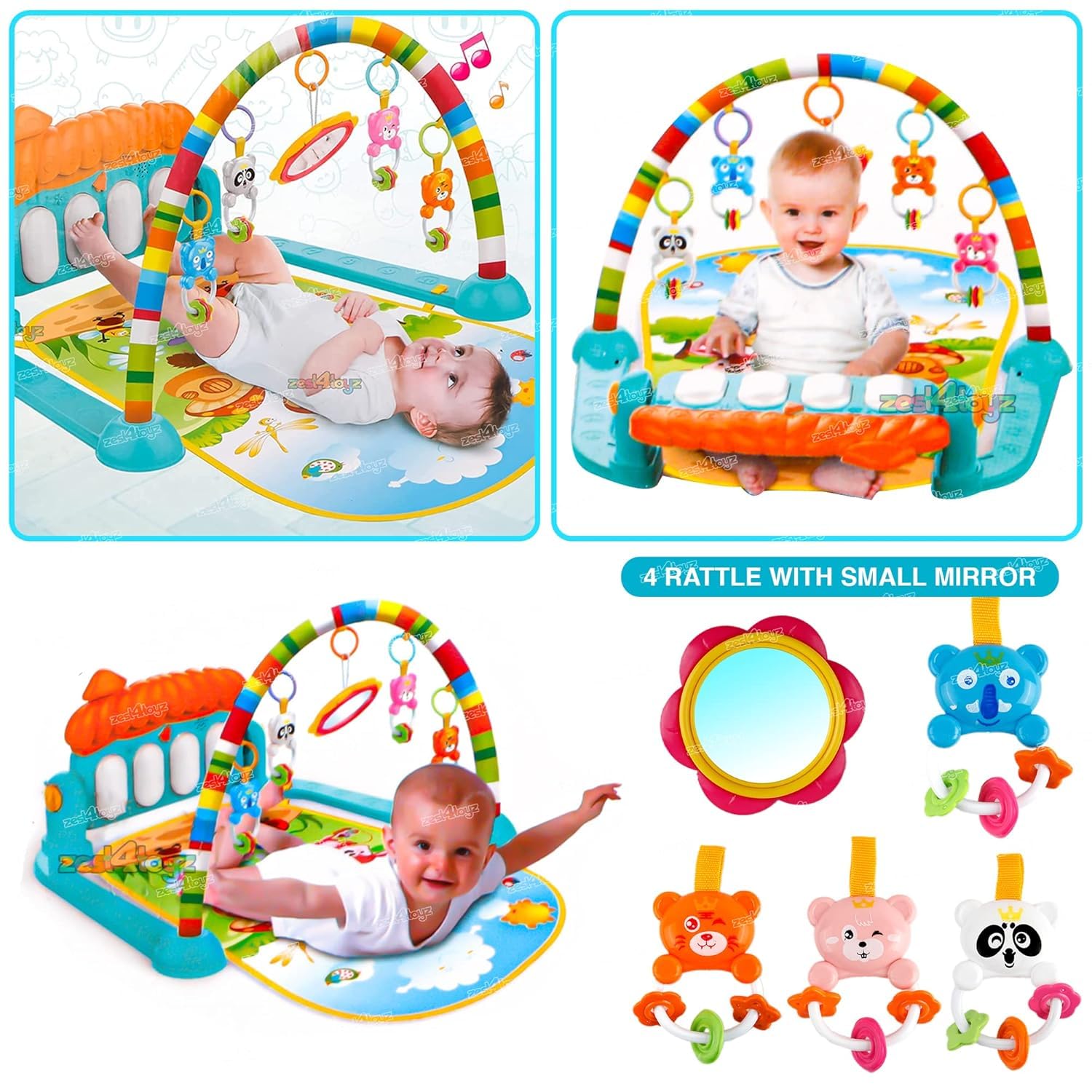 Zest 4 Toyz Baby Play Mat Gym & Fitness Rack with Hanging Rattles Lights & Musical Keyboard Mat Piano Multi-Function (Made in India) - Image 2 thumbnail