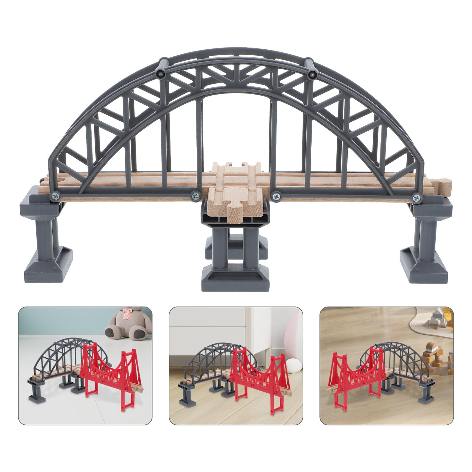 Accesorios para Vías de Tren de Madera para Niños 2 Piezas Puente