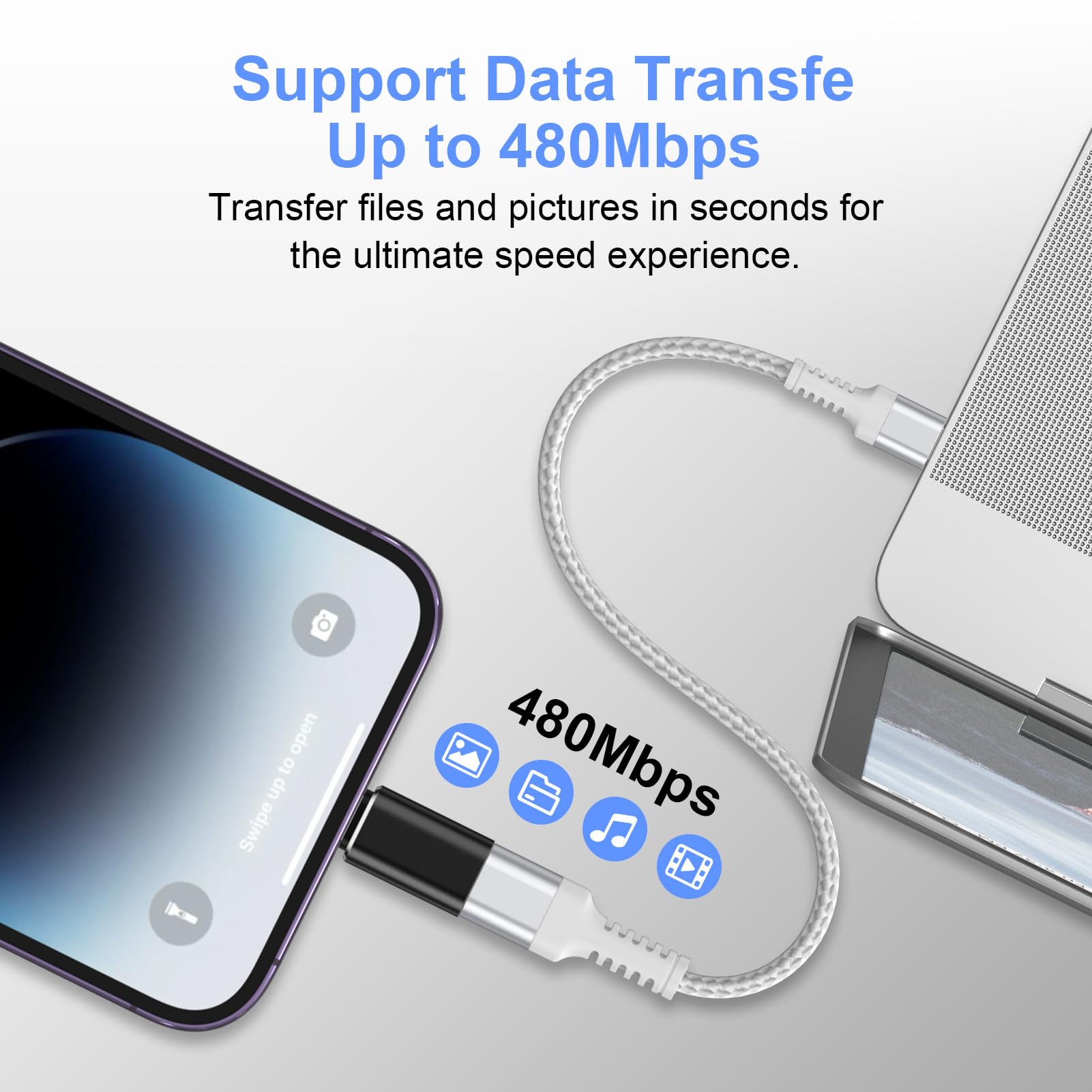 Adaptateur Lightning vers USB C Lot de 4, Charge Rapide et Transfert de Données pour iPhone 14 Pro Max 13 12 11, iPad AirPods