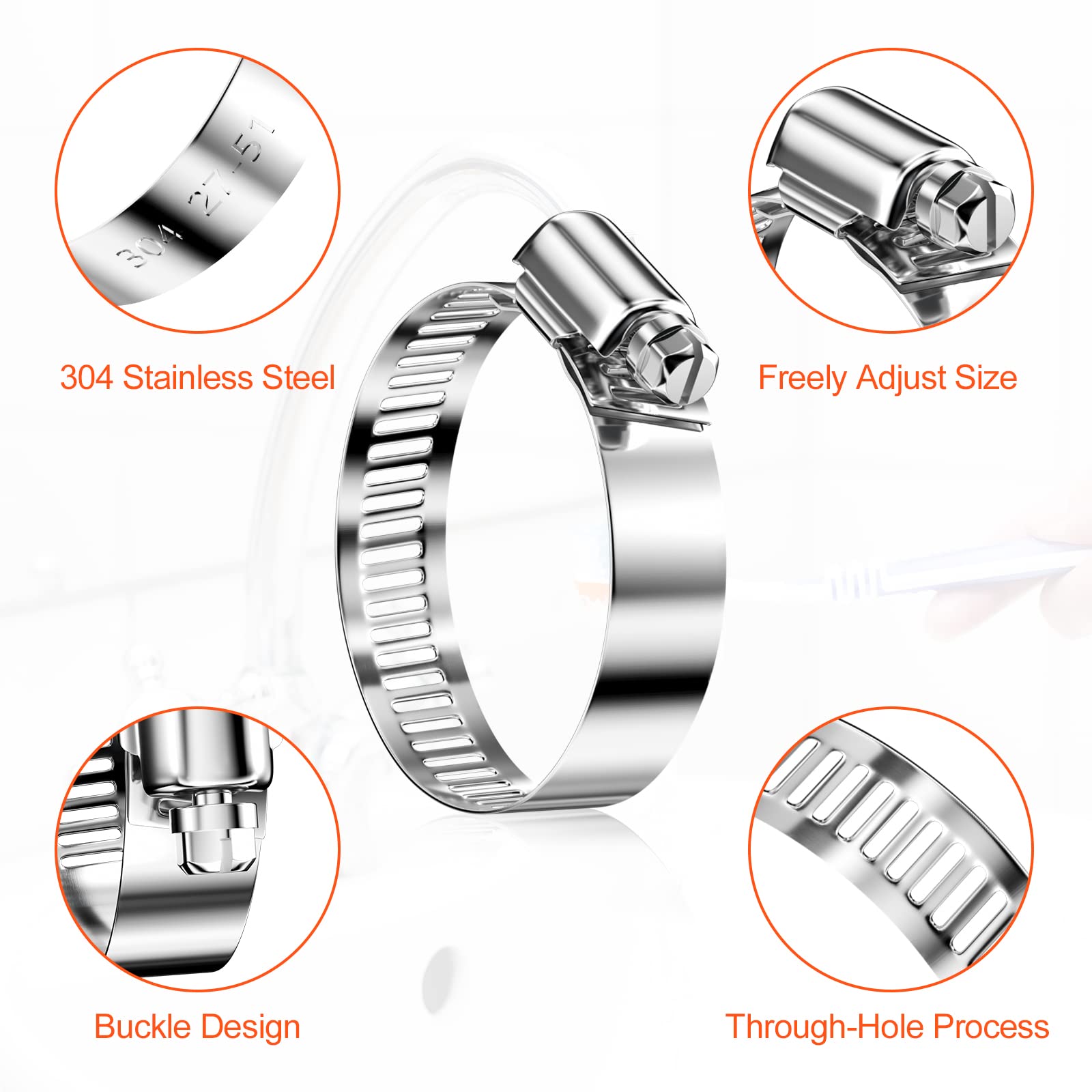 POWERTEC 70260 - Fascetta Stringitubo A Chiave Da 10 Cm, Regolabile, In Acciaio Inox, Per Collettori Di Polveri E Sfiato Dell'asciugatrice, Confezione Da 10, Blu - Foto 6