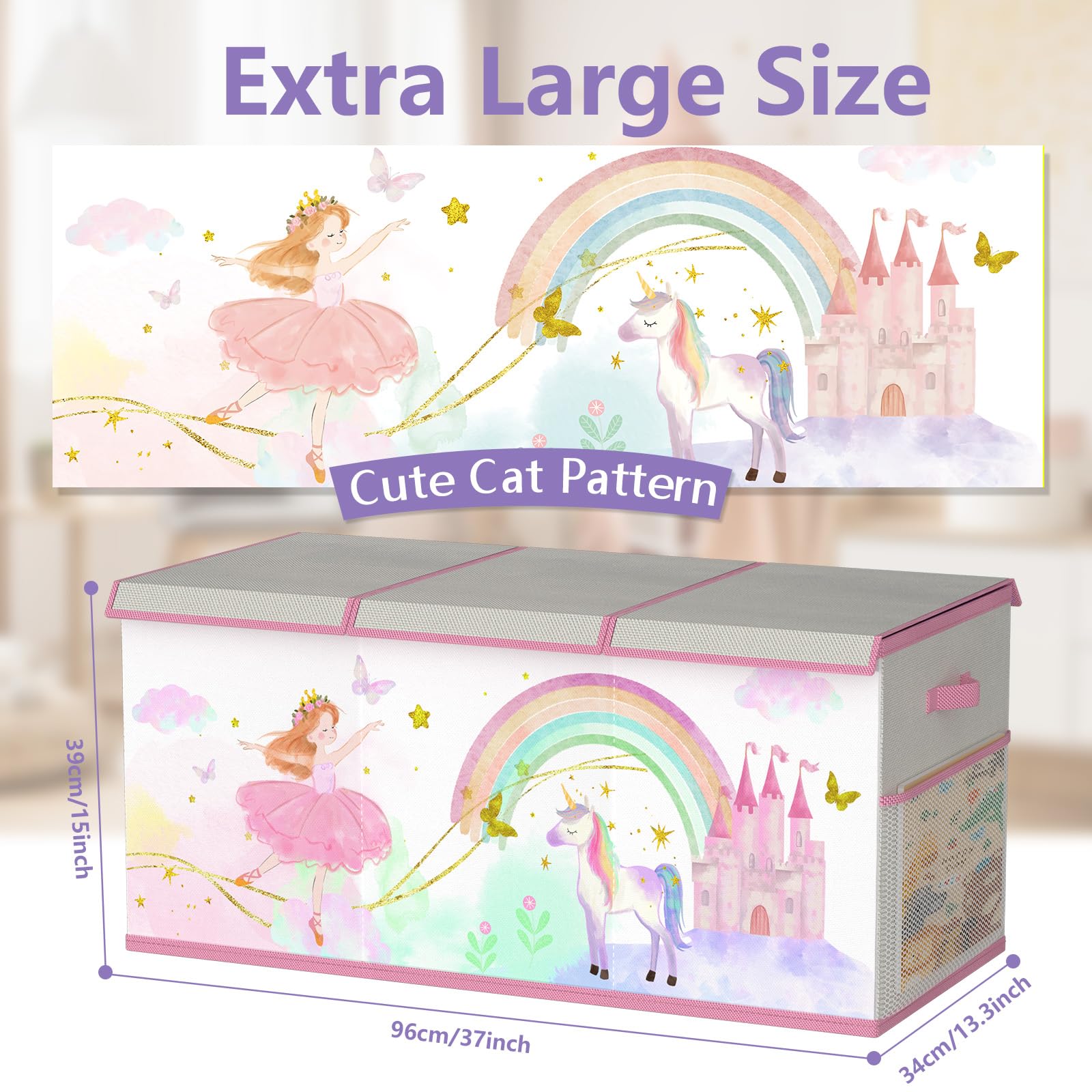 Caja de almacenamiento de juguetes extra grande para niñas y niños, organizador plegable de juguetes para niños, contenedor de juguetes con tapa para ropa, manta, guardería, sala de juegos, dormitorio