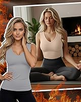 Vista 2 de Paquete de 4 camisetas térmicas sin mangas para mujer, con cuello en V, forro polar, sin mangas, cálido, chaleco de capa base