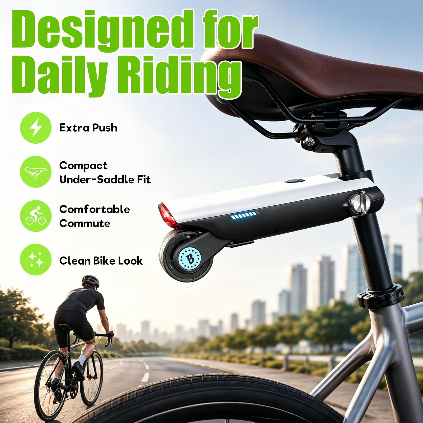 Kit di assistenza elettrica per biciclette, Booster per bicicletta, Kit di conversione elettrica invisibile, per mountain bike e bici da strada, spostamenti urbani, gite e uscite al parco. Green