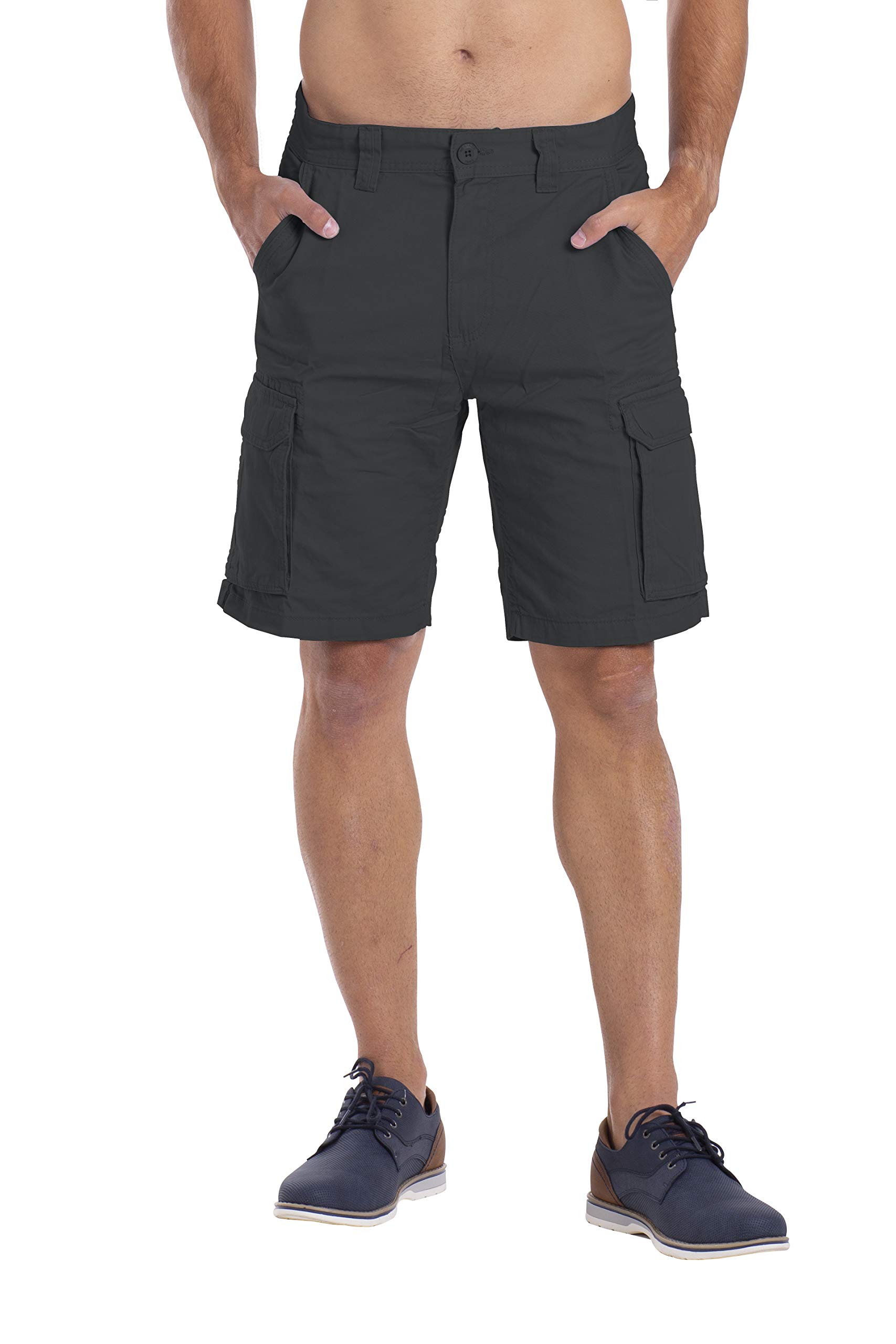 Westace Men's Dark Grey Classic-Fit Cargo Shorts Utility Workwear Cotton Combat Chino 6 Pocket Half Pants (, 36)