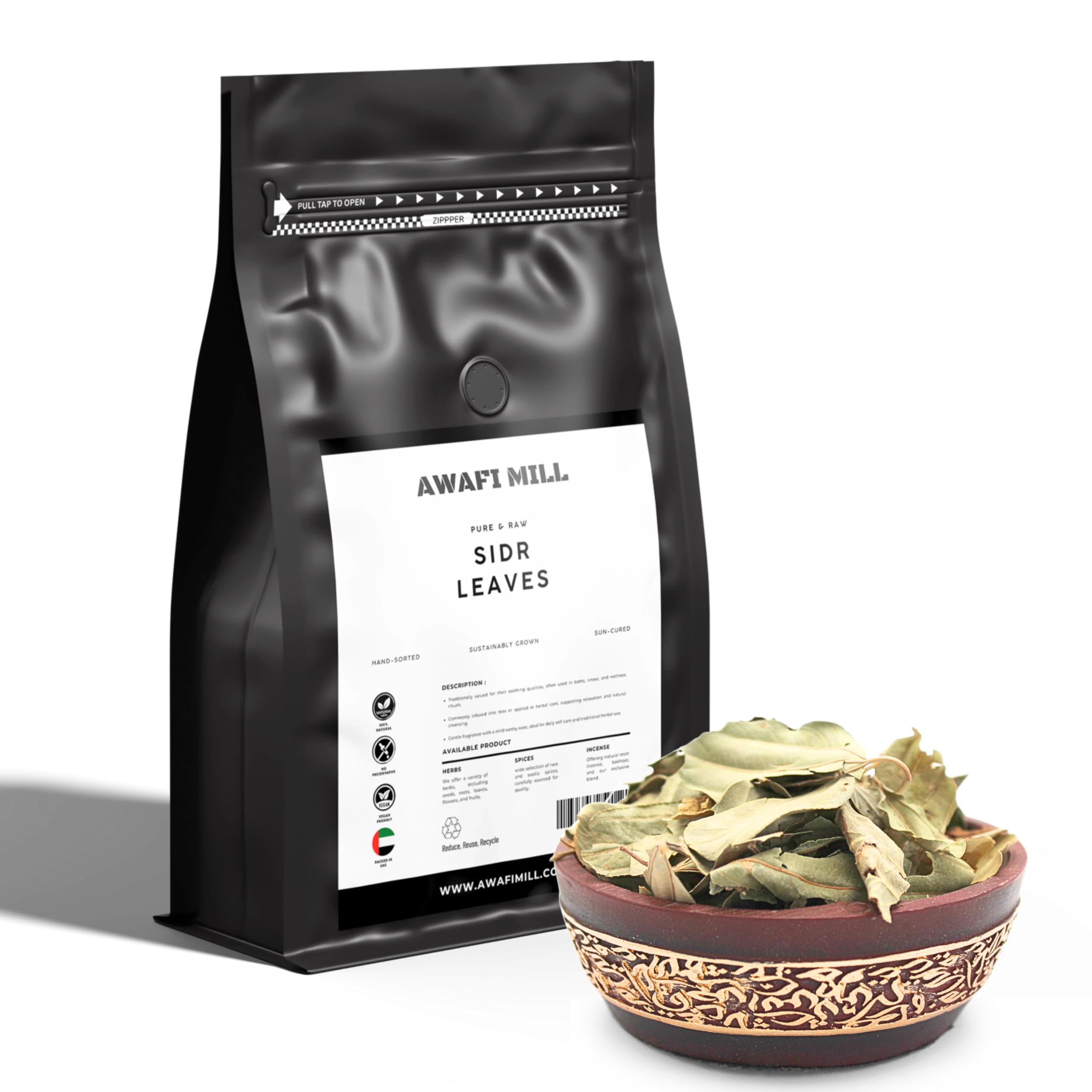 AWAFI MILL Sidr Leaves (Ziziphus spina-christi) | Gentle Hair Rinse | Clean Green, Mildly Sweet Aroma - 250 g | 9 Oz