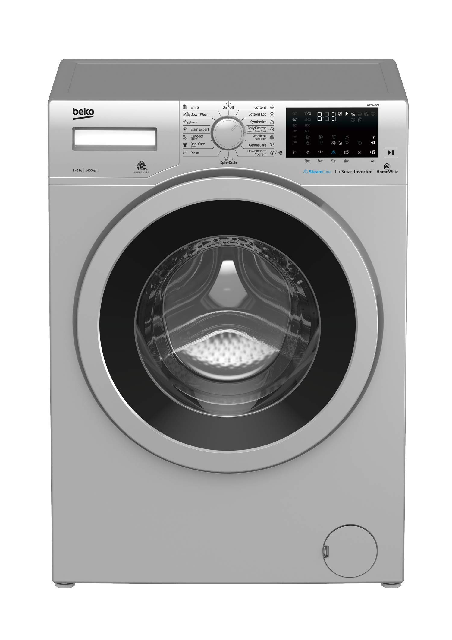 Beko Washıng Machıne 1400 RPM 15 Programs, Silver, 8 Kg, WTV8736XS