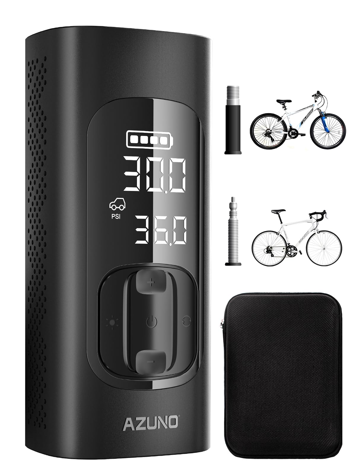 AZUNO Electric Bike Pump Tire Inflator, Rechargeable Bicycle Pump with 7800mAh Battery, and Type-C Charging, Presta and Schrader Valve