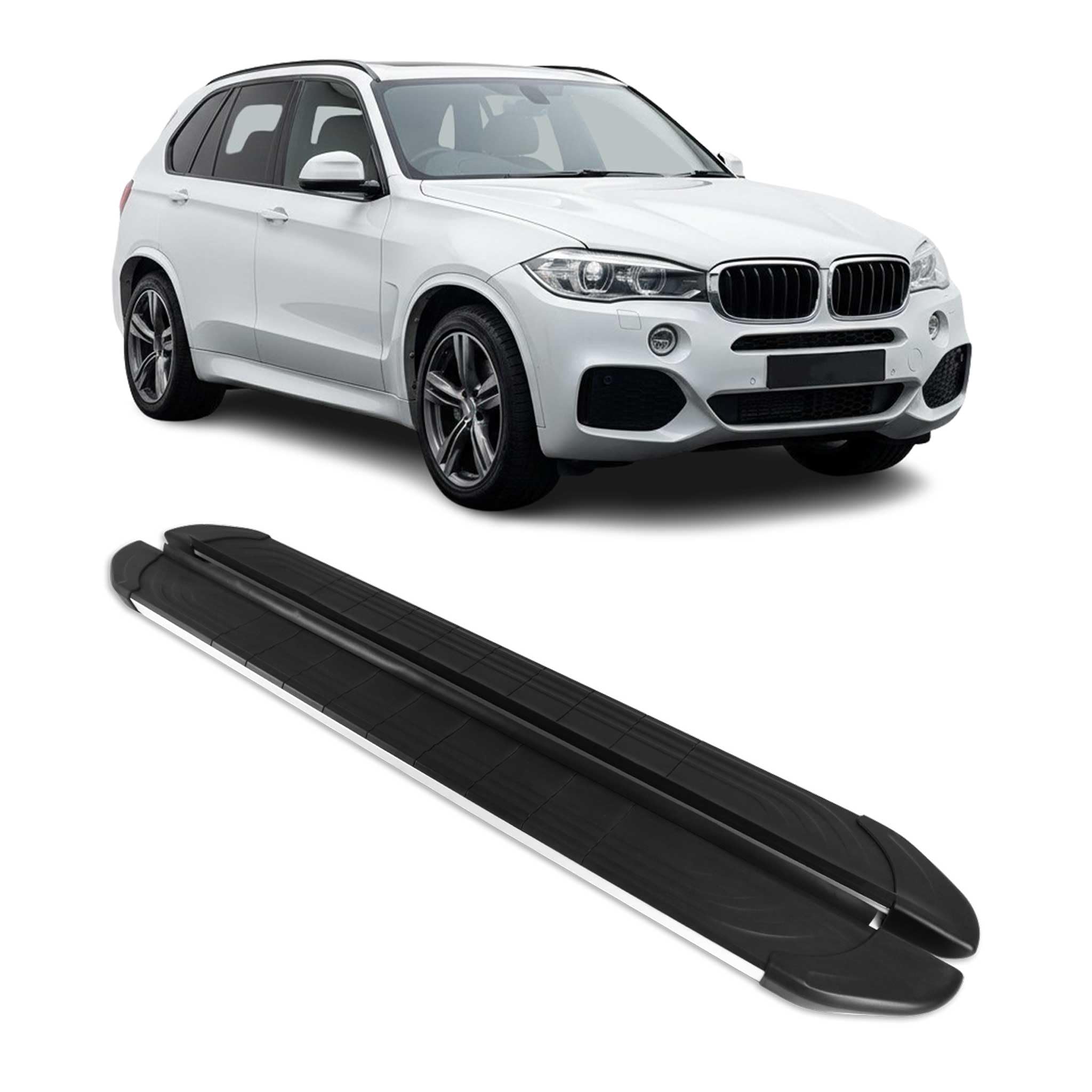OMAC Sottoporta Laterali Pedane Laterali Compatibili con BMW X5 2014-2018 Nero-Argento Alluminio 2 Pz