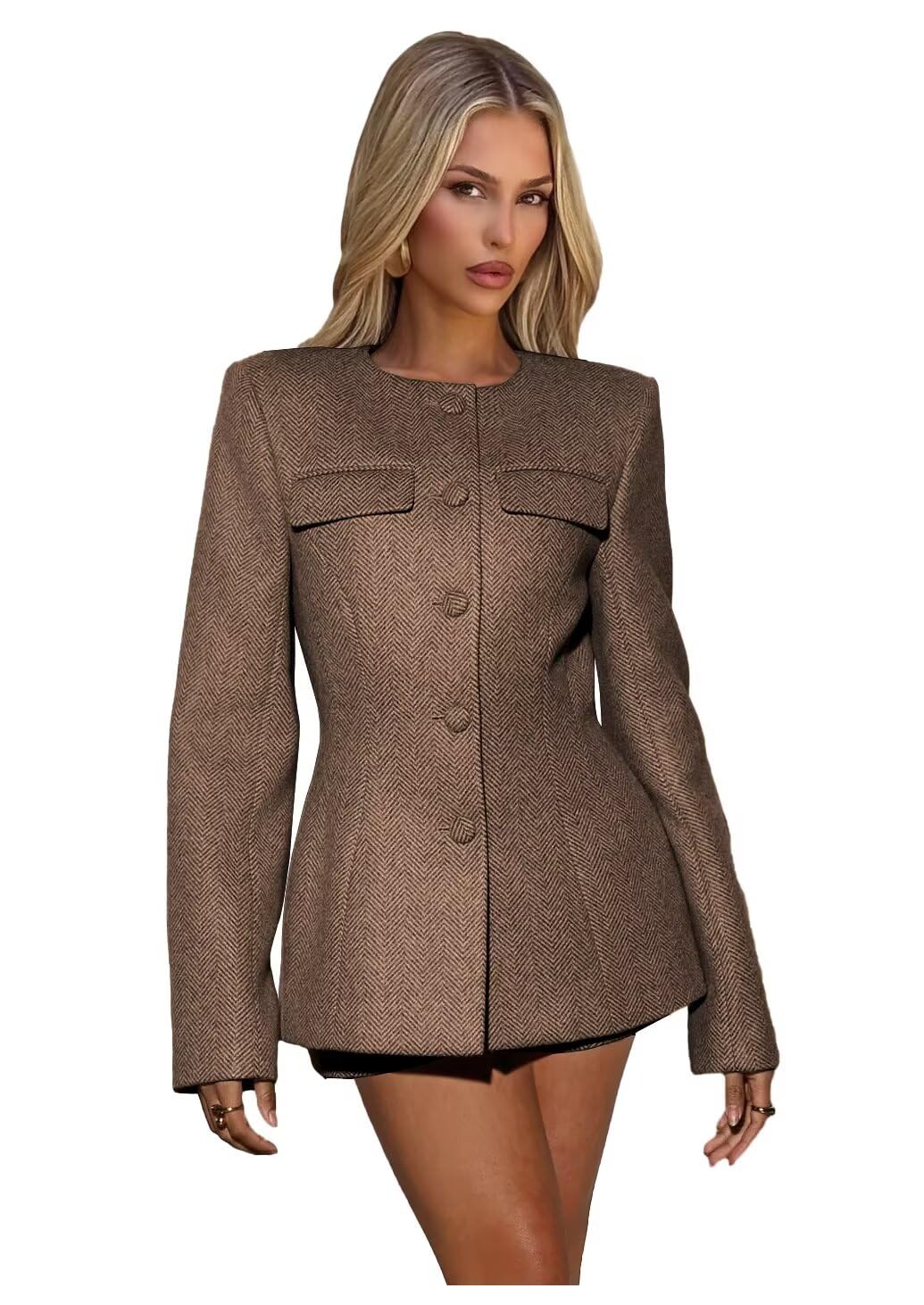 Tweed Winter Suits for Women Business Casual 2 Piece Womens Suit Dressy Herringbone Shorts Pant Suits for Women