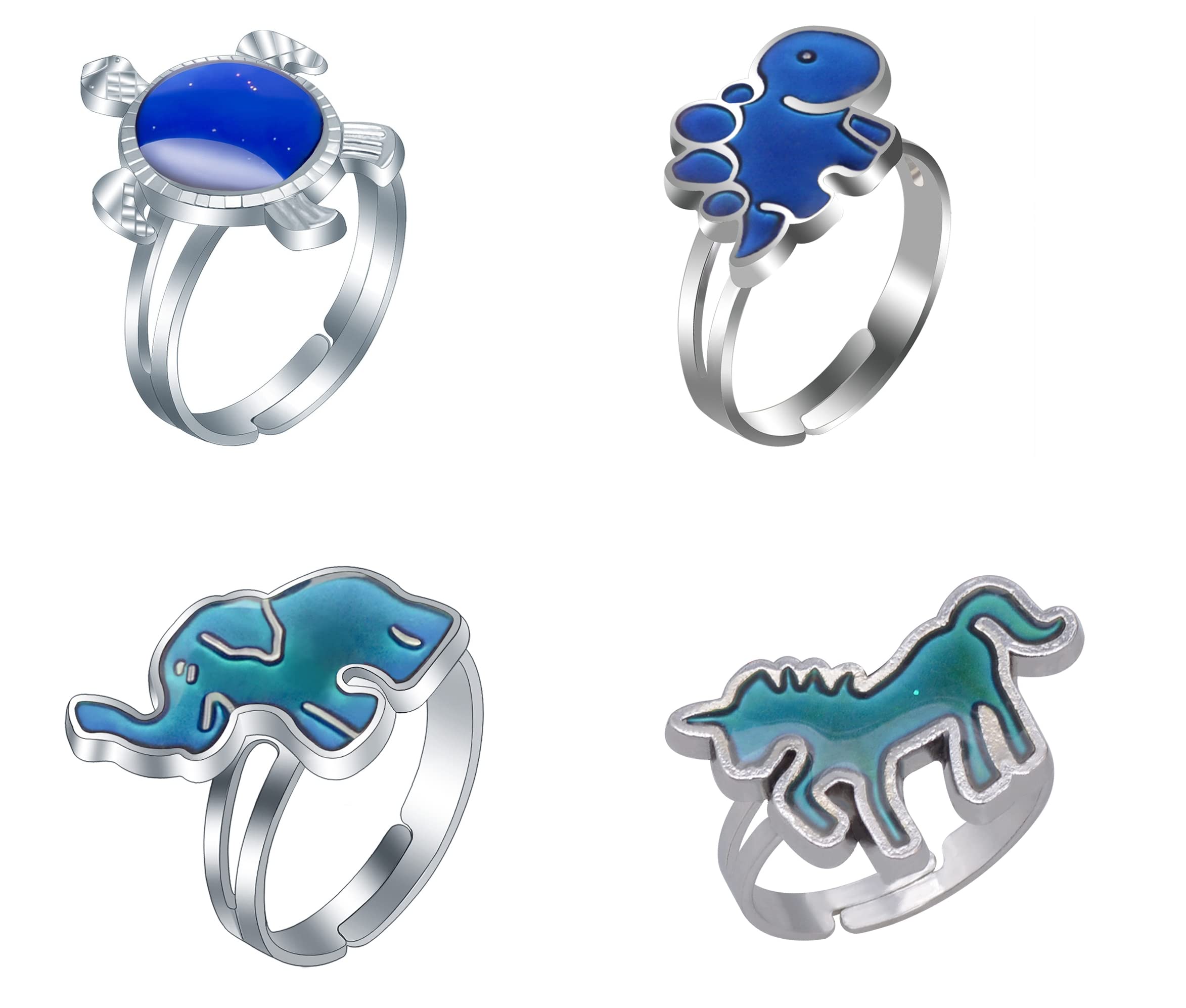 COLORFUL BLINGCOLORFUL BLING Mood Rings Dinosaur Rings Set Color Changing Emotion Feeling Temperature Finger Ring Cute Tyrannosaurus Triceratops Butterfly Turtle Adjustable Knuckle Ring for Women