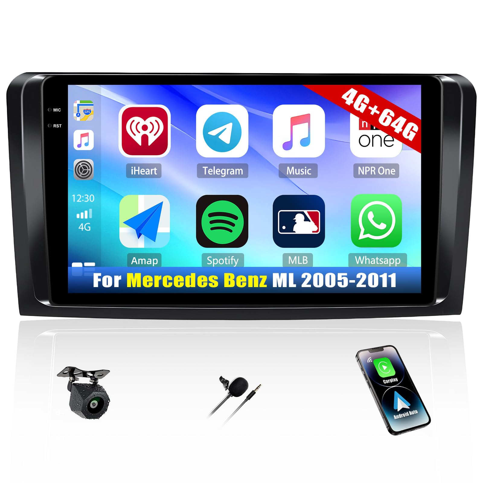 Android 15, 4G+64G GOHHDL Autoradio pour Mercedes Benz ML GL W164 ML350 ML500 GL320 X164 ML280, Écran Voiture 9 Pouces 2Din avec sans Fil Carplay Android Auto WiFi GPS FM/RDS BT SWC Caméra arrière&Mic