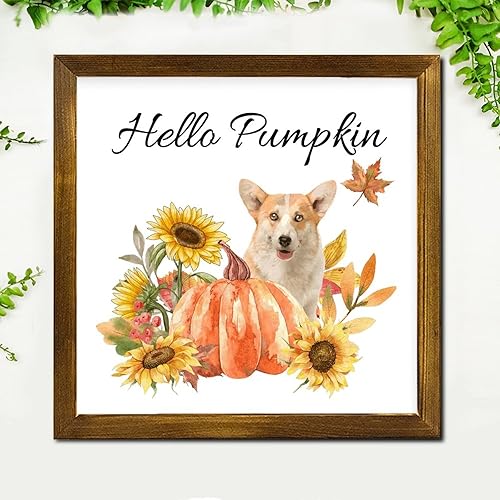 Miniatura 3 de Hello Pumpkin American Bully Dog Framed Wood Sign Thanksgiving Pumpkin Wood Panels Rustic Wall Art Hanging Farmhouse Decoration Plaque for Laundry