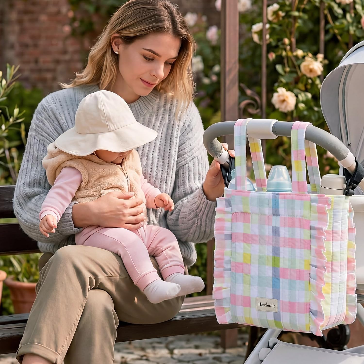 Abbylike Plaid Stroller Bag with Detachable Handle Drawstring Pocket Includes Mini Pouch Universal for Strollers