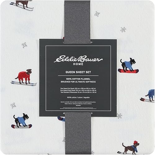 Vista 118 de Eddie Bauer - Full Sheets, Cotton Flannel Bedding Set, Brushed For Extra Softness, Cozy Home Decor (Dog Friends, Full)