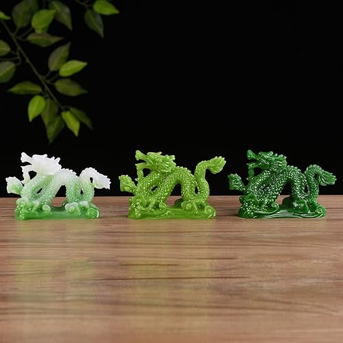Miniatura 6 de Estatua de dragón chino de Feng Shui atrae dinero, buena suerte, fortuna, verde, luminoso, 4.4 pulgadas de largo, estantería de oficina en casa,