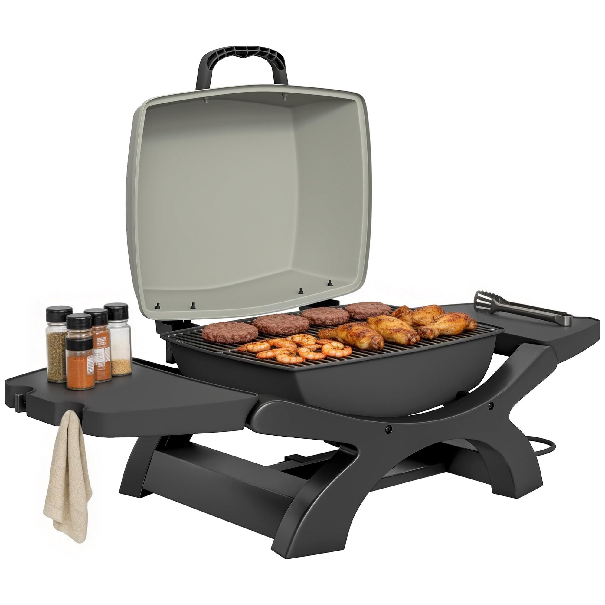 Outsunny Griglia Elettrica da Tavolo 2300W Barbecue Portatile Antiaderente Nero