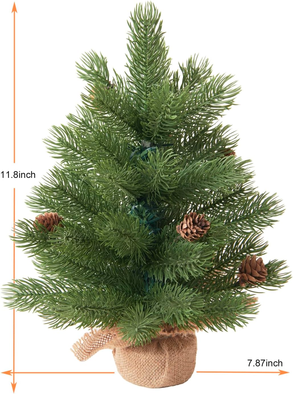 Mini Christmas Tree - Frazer Fir, Artificial Small Tree with PE Branches, Burlap Base, Green, for Home Decorations, Non-Lit, 11.6Inch