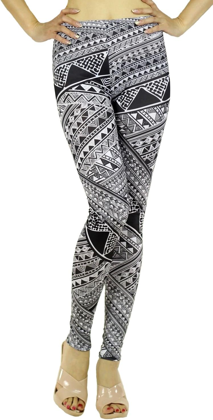 Red Lime Sunday Classy Black White Aztec Tribal Leggings