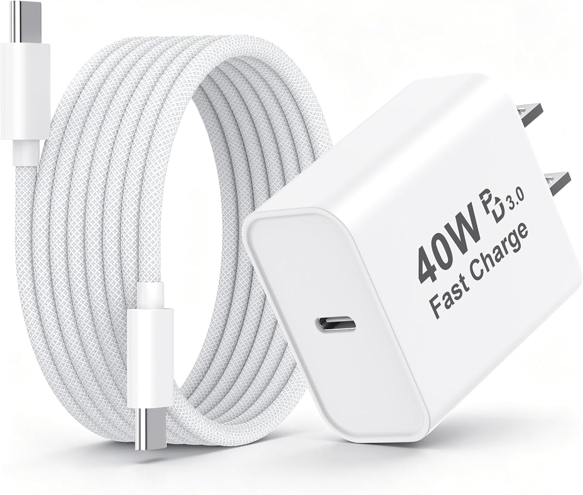 [Certificado Apple MFi] Cargador para iPad de carga rápida, cargador para iPad USB C de 40 W | Bloque de cargador tipo C de 40W y cable tejido de carga USB C para iPad Pro 13/12, 9/11, iPad A16, iPad Air M4/M3, iPad Mini 7/6