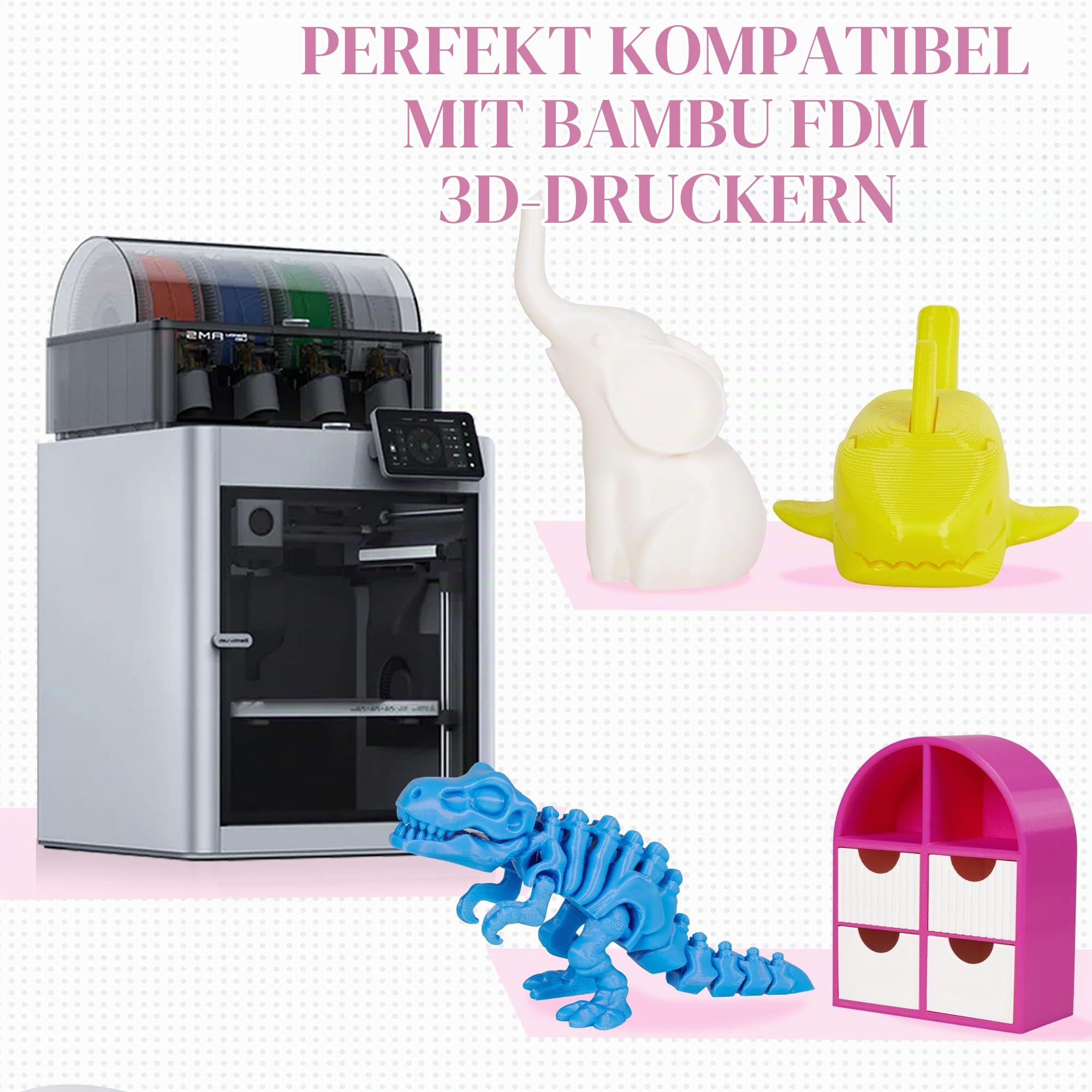 TINMORRY PETG 3D Drucker Filament Bundle, PETG Filament 1,75 mm, Rapid PETG-Eco 3D Drucker Filament, 3D Druck Filament 1 kg x 4 Farben, Magenta+Jadeweiß+Gelb+Blau, Nettogewicht 4 kg