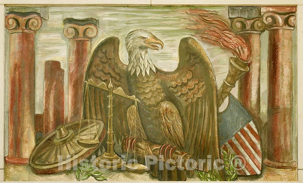 Historic Pictoric Photo- Fresco Paintings Above Entrance to Room 5114, Department of Justice, Washington, D.C. 1 Fine Art Photo Reproduction 36in x 24in