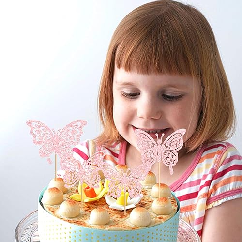 Miniatura 2 de Paquete de 24 adornos de mariposa para cupcakes ensamblados con diseño de mariposa, baby shower, boda, compromiso, despedida de soltera, para niños,