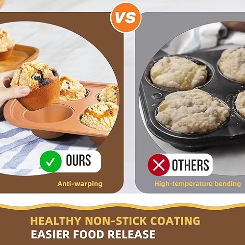 Miniatura 3 de Wokic Molde antiadherente para magdalenas, 6 tazas, bandeja para magdalenas, bandeja para magdalenas, apto para lavavajillas y resistente (dorado)