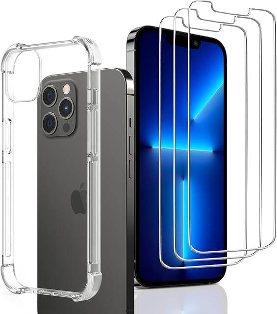 ULUQ Case for iPhone 13 Pro Max 1 Pack + Screen Protector 3 Pack, Shockproof Drop Protective Cover, HD Tempered Glass Anti Scratch Slim, 6.7inch